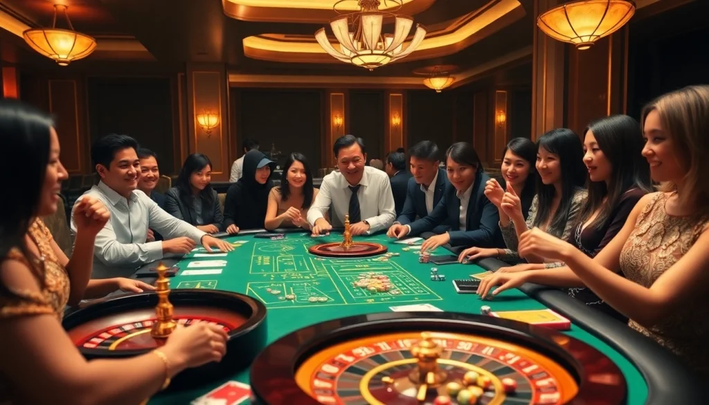 Exciting TR88 gaming scene with players at a luxurious casino table, rich ambiance.