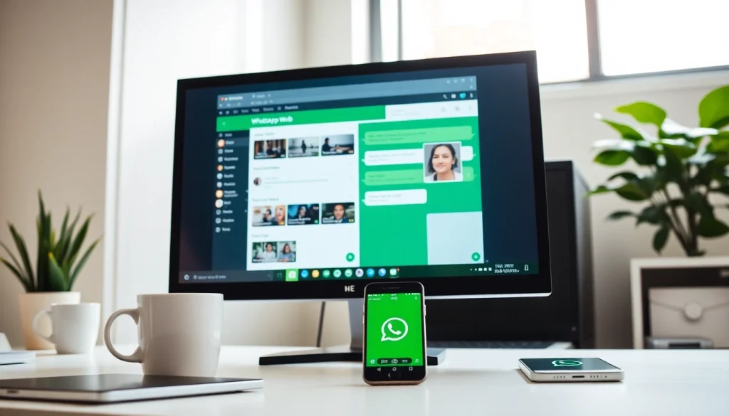 WhatsApp Web interface on a computer screen showcasing messages and multimedia sharing.
