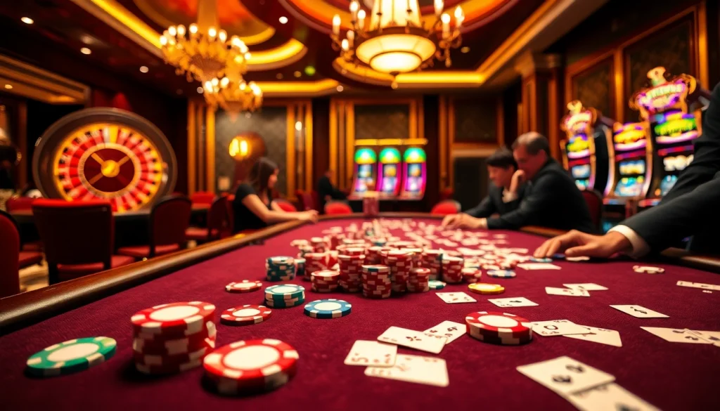 Exciting poker gameplay at https://23win.cooking/ with colorful chips and illuminated roulette wheel.