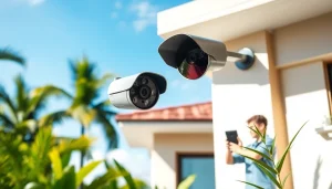 Instalación moderna de cámaras de seguridad en una villa en Guanacaste, Costa Rica, que muestra tecnología avanzada.