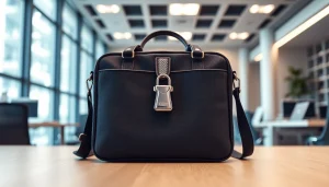 Innovative Handy Tasche abschließbar, highlighting security features and modern design in a stylish setting.