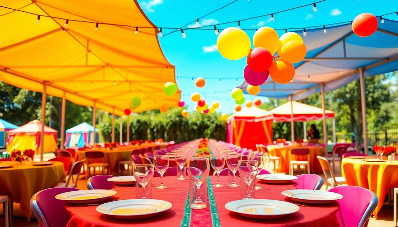Find Party Rentals Near Me with festive decorations and a vibrant outdoor setup for gatherings.