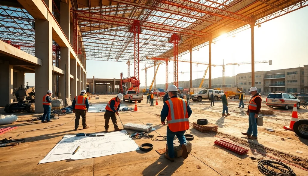 Tennessee construction news showcases a bustling construction site with active workers and cranes.