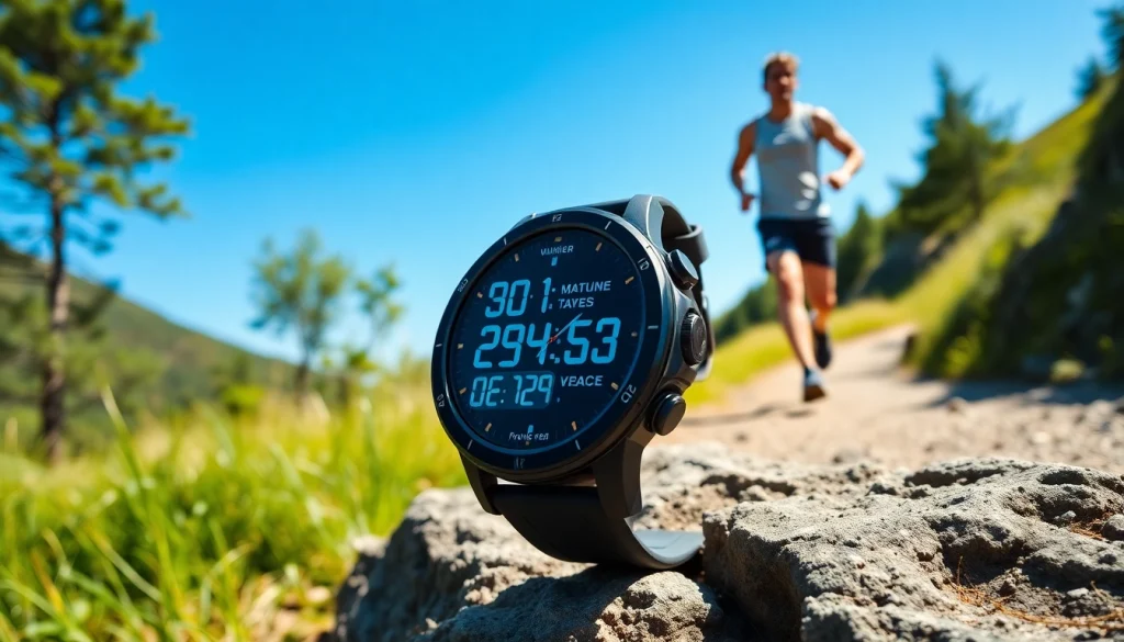 Showcase of Explorer GPS Smart Watch on a runner's wrist, highlighting its features.