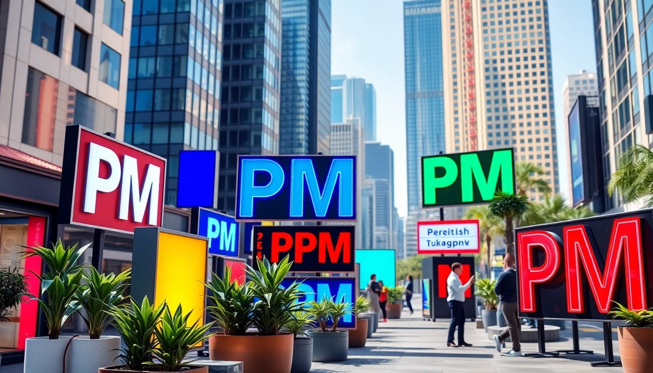 Engaging view of pm signs illuminating a vibrant urban landscape with diverse styles and colors.