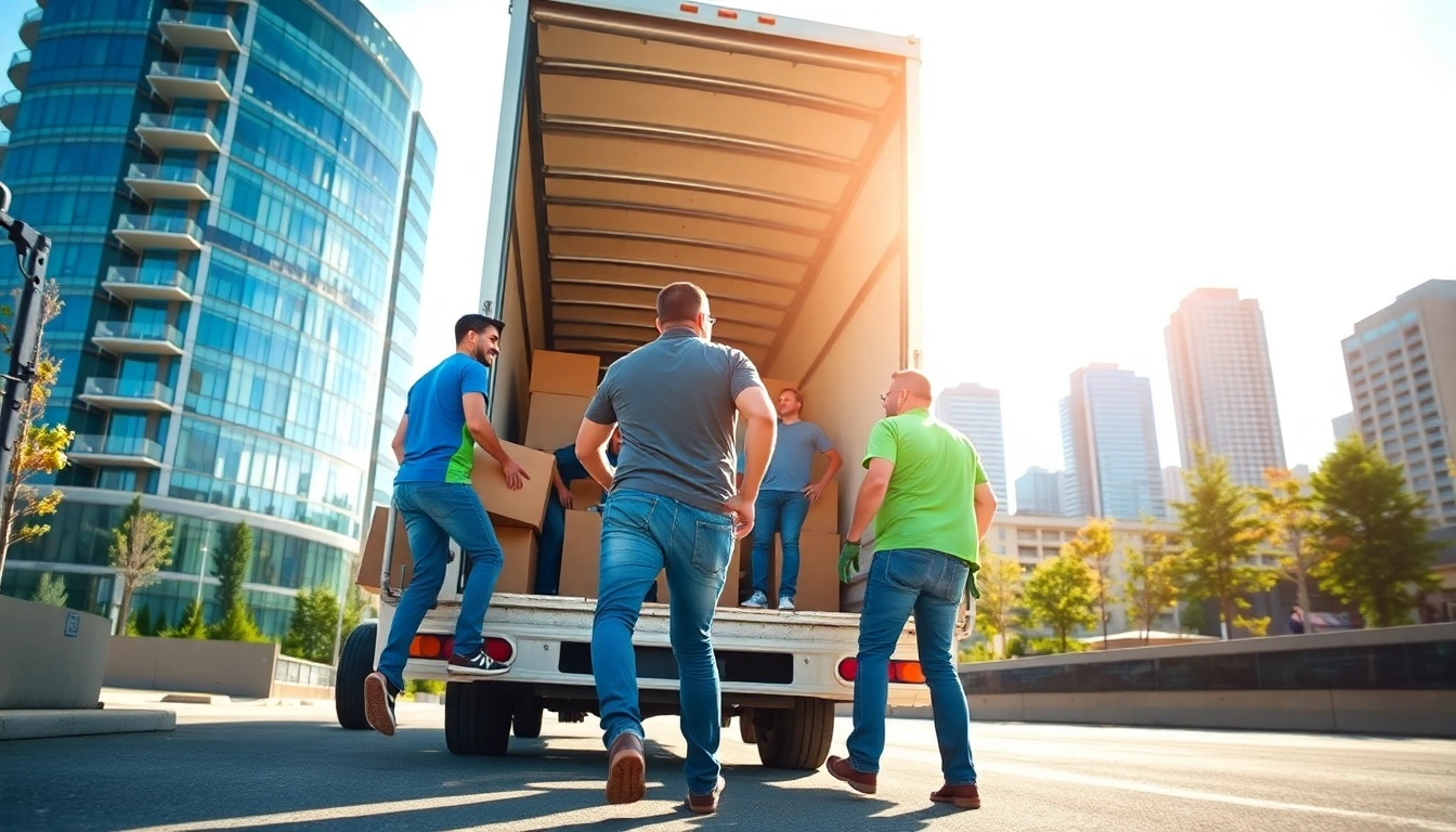 calgary movers actively loading a truck in Calgary's vibrant urban setting