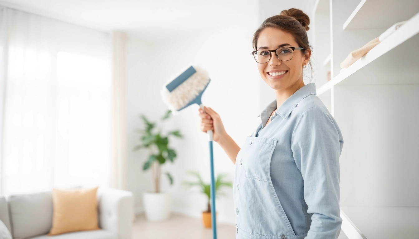 Engaging cleaning services calgary professional in action within a bright, tidy home.