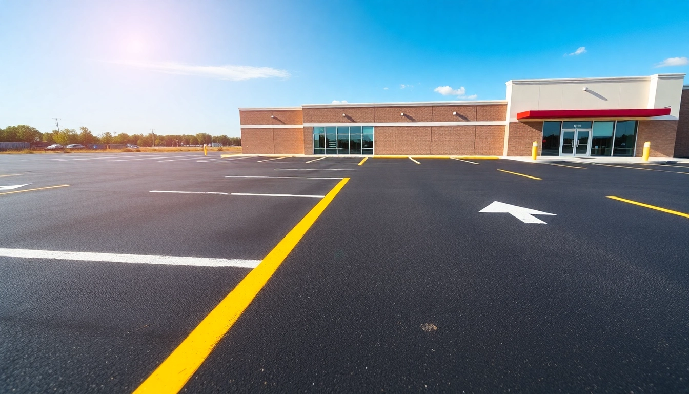 Freshly completed parking lot striping County Line Road MS showcasing clear lines and marking for safety.