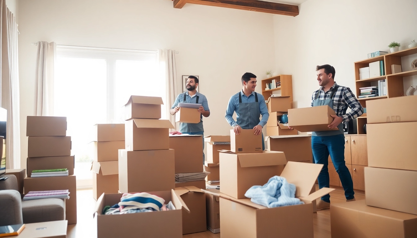 House removal companies actively packing a home with professionals and organized boxes