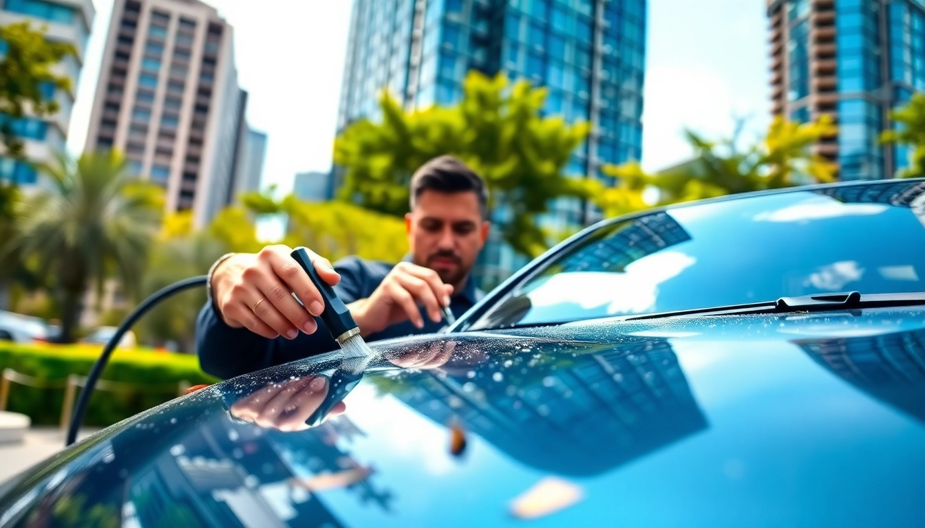 Get high-quality mobile detailing near me with skilled professionals cleaning a luxury vehicle.