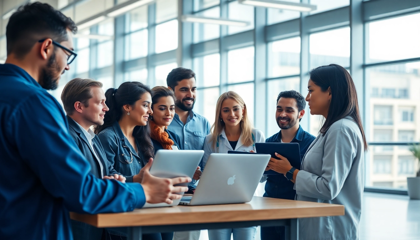 Enhance your search for managed it services near me with a dedicated IT team collaborating in a modern workspace.
