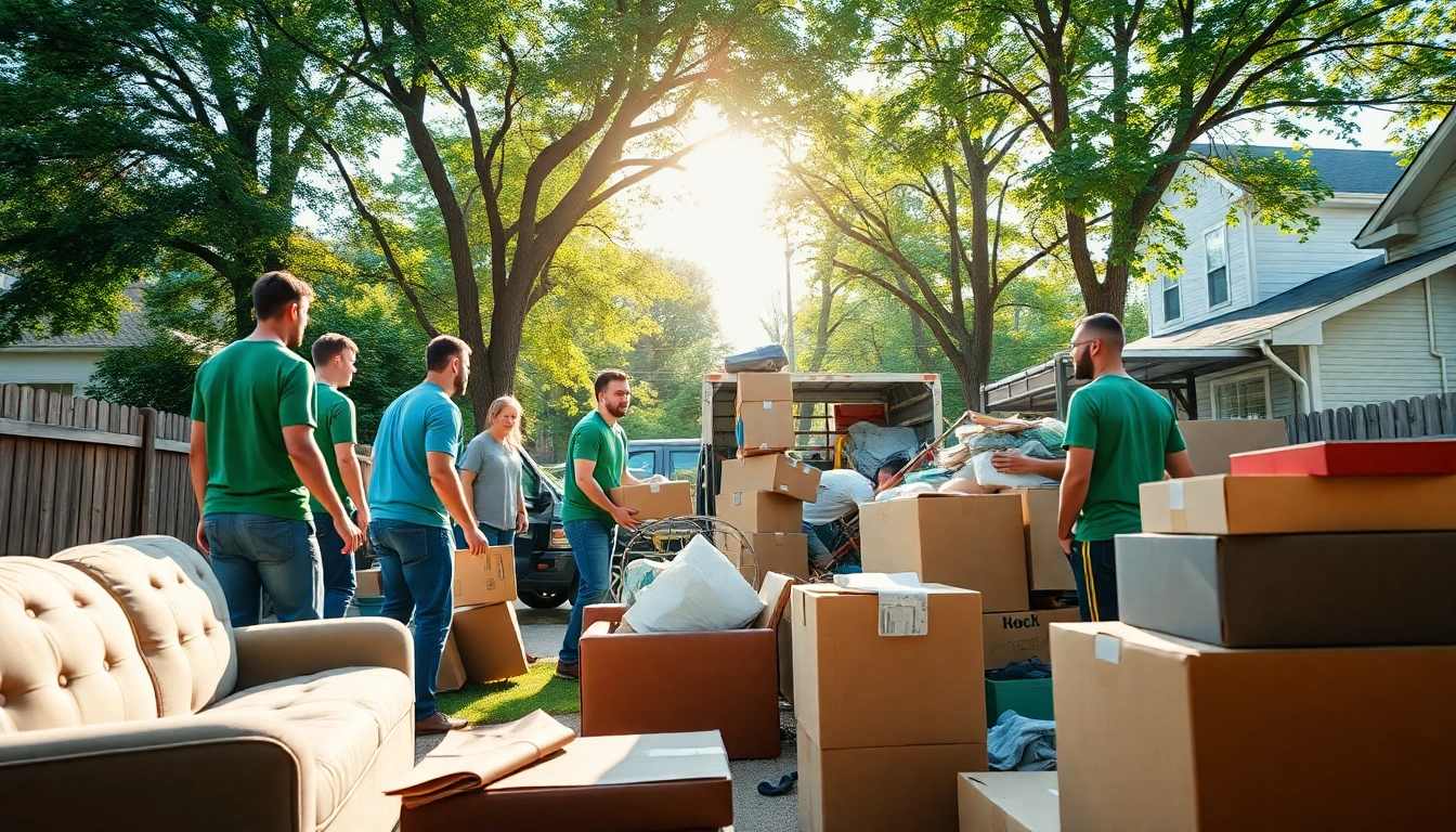 Nashville junk hauling service professionally clearing a cluttered backyard with a dedicated team.