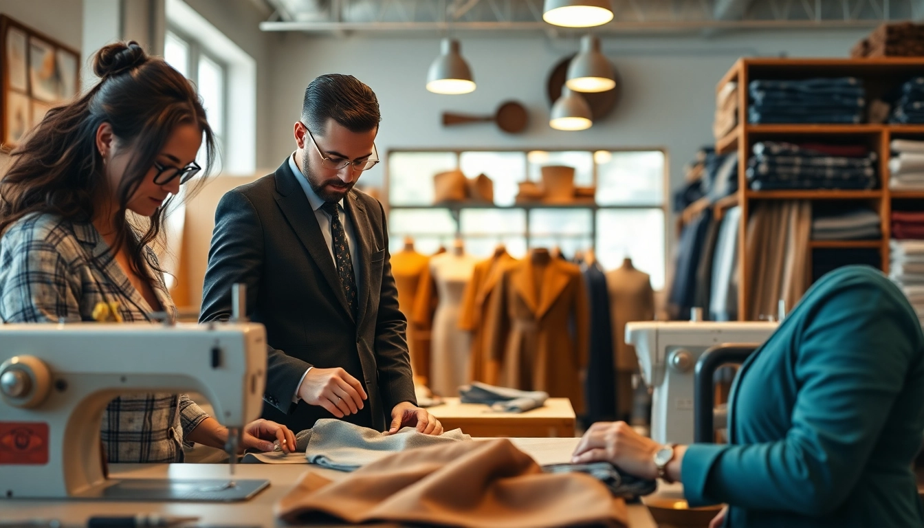 Tailor shop Nashville showcasing skilled craftsmen tailoring elegant garments.