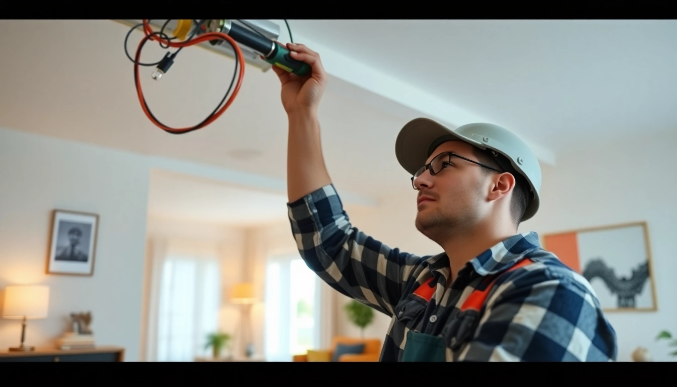 Residential electrician Burnaby expertly installing wiring in a bright home setting.