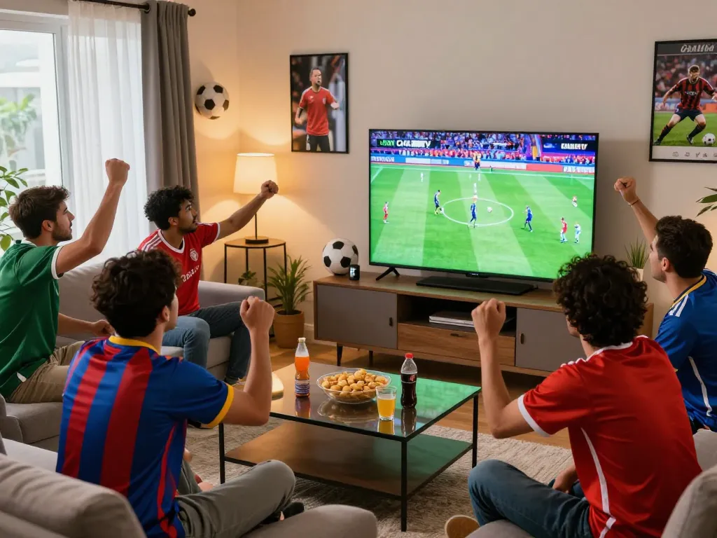 Fans enjoying a live football match on Cakhiatv, showcasing excitement and vibrant atmosphere.