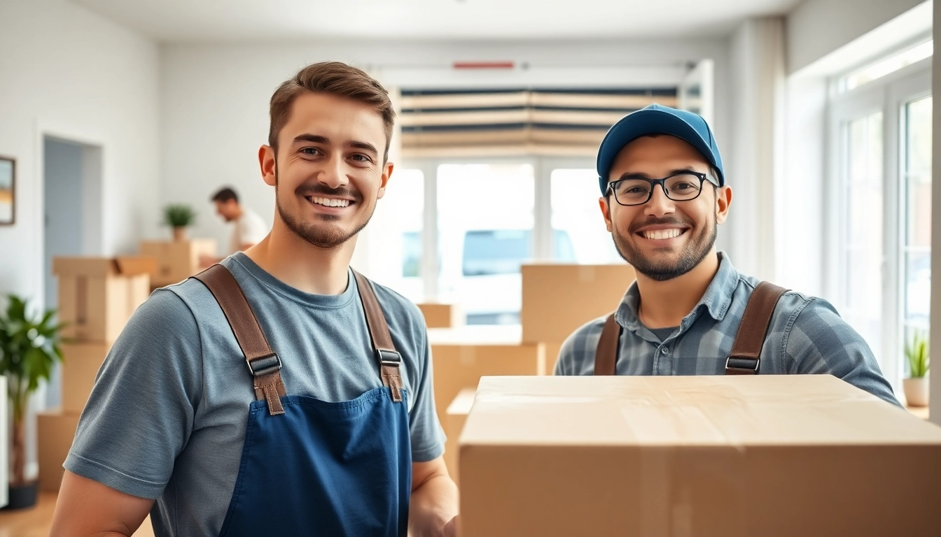 Movers from a removals company Cheltenham packing a truck in a bright, organized setting.