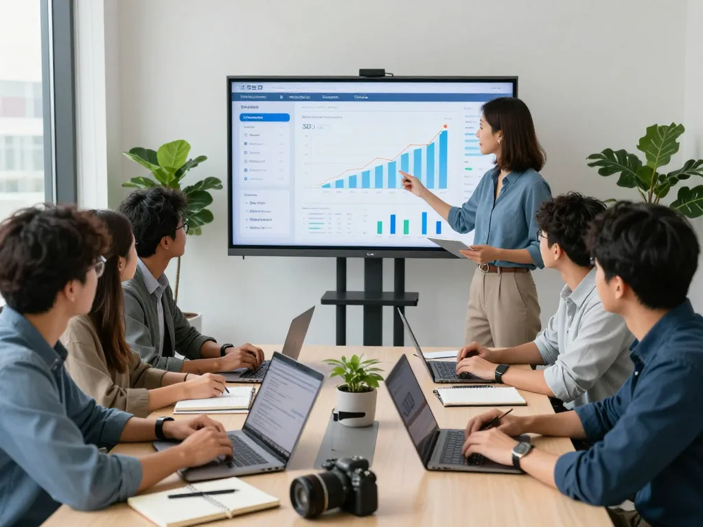 Collaborative SEO team in a modern office discussing strategies as the best SEO company NYC.