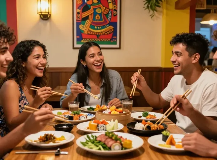 Explore Asian cuisine with friends at https://hanadultalk.com in a cozy vibrant restaurant setting