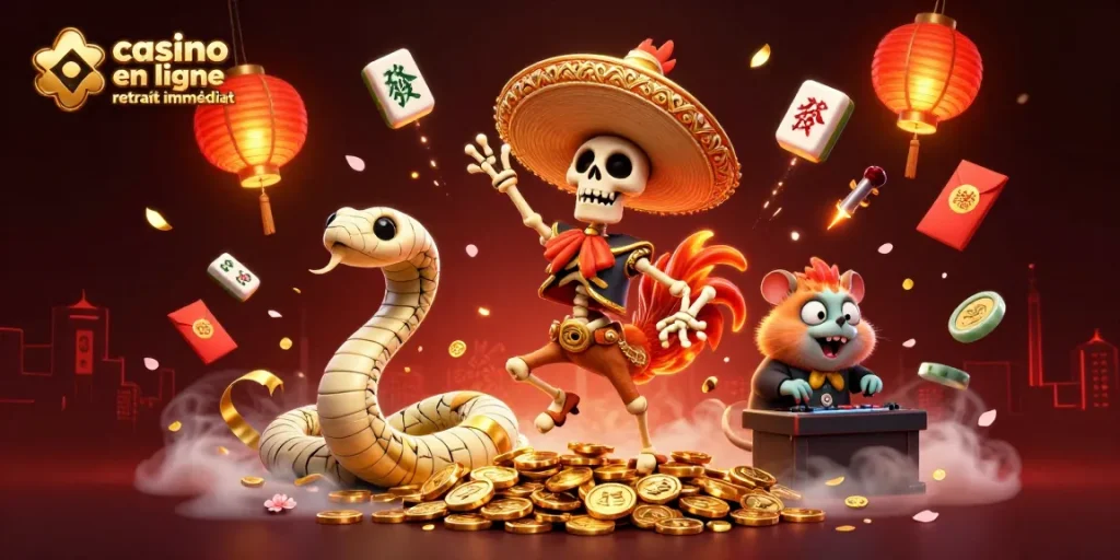 Profitez d'un casino en ligne retrait immédiat avec des personnages festifs et des éléments de jeu dynamiques.