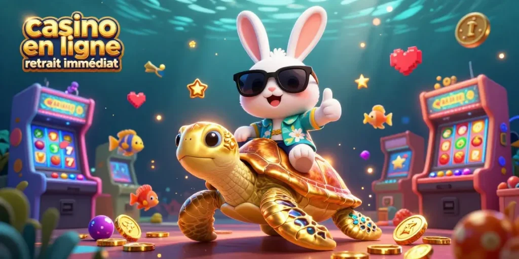 Le casino en ligne retrait immédiat optimisé avec un adorable lapin chanceux et une tortue dorée.