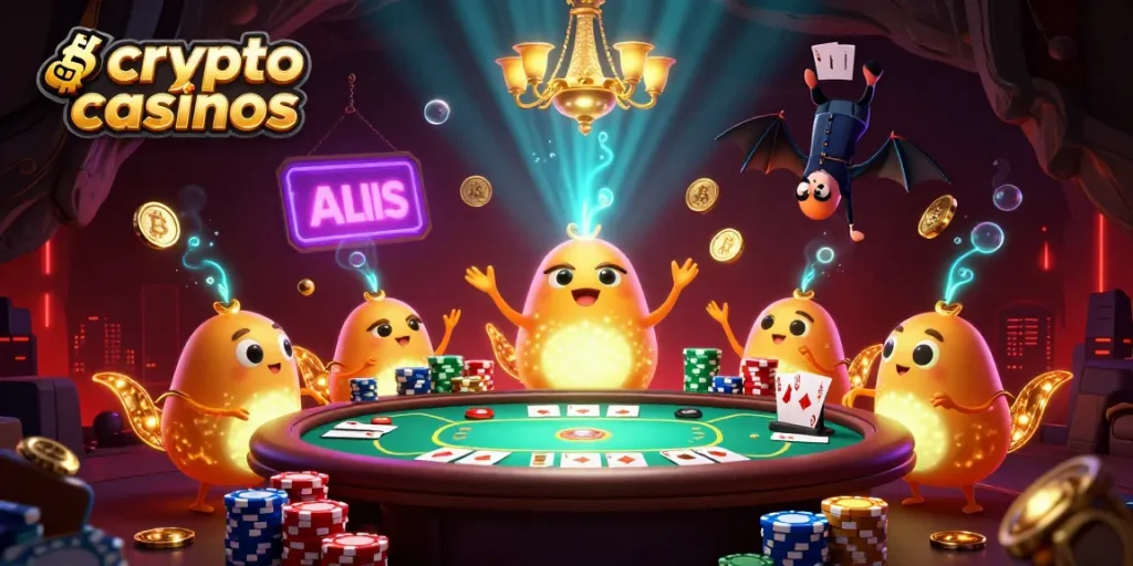 Les crypto casinos illuminés par des vers luisants dans un casino souterrain interactif.