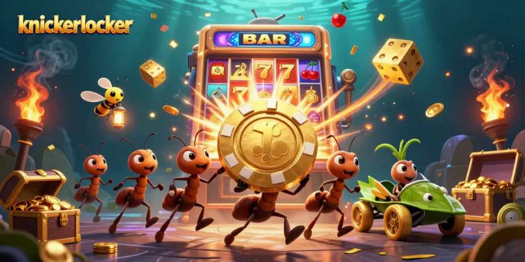 Experience thrilling adventures with knickerlocker and a heist team in a vibrant casino illustration.