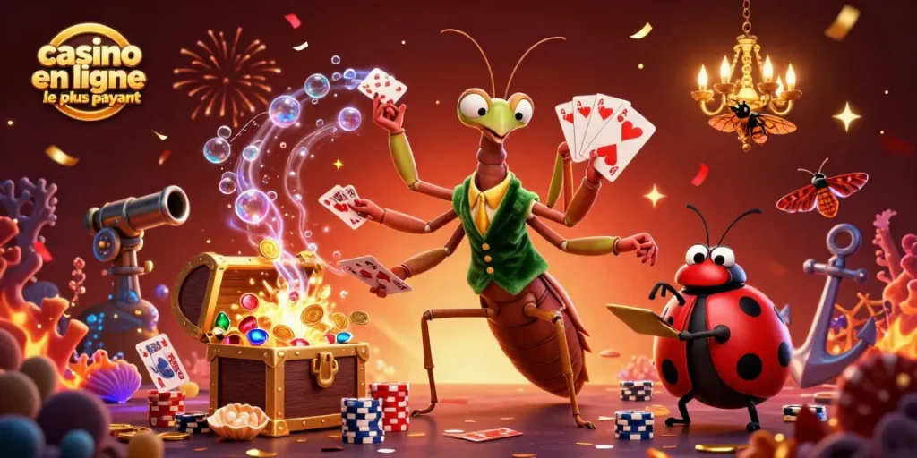 Découvrez le casino en ligne le plus payant avec un mante religieuse géant et une coccinelle gérante.