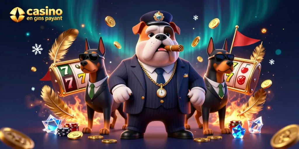 Découvrez un casino en ligne le plus payant avec un bulldog mafia et ses gardes prêts à jouer.