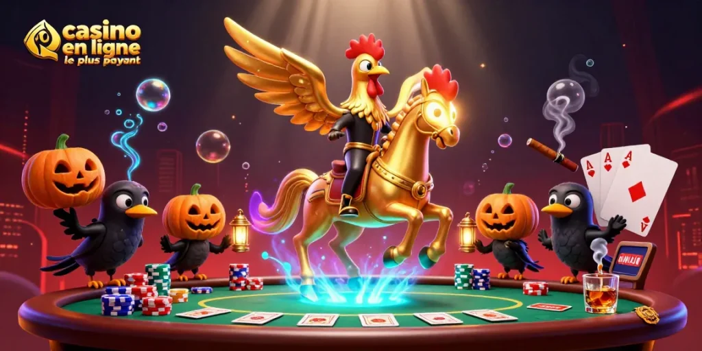 Visitez le casino en ligne le plus payant avec une scène animée de personnages captivants et un décor festif.